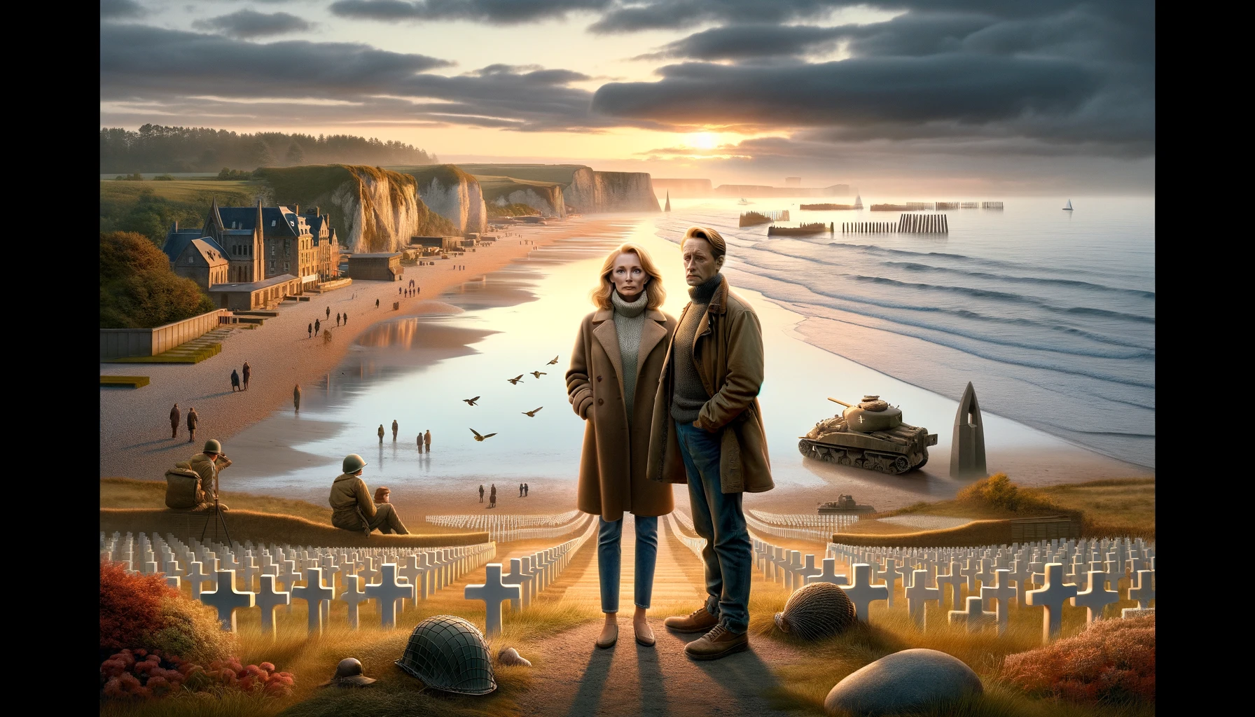 scene of the Normandy beaches, reflecting the echoes of history from WWII. Kathy Fields and her husband Doug are visiting these significant historical sites, capturing the solemn beauty and reflective atmosphere of the Normandy coastline.