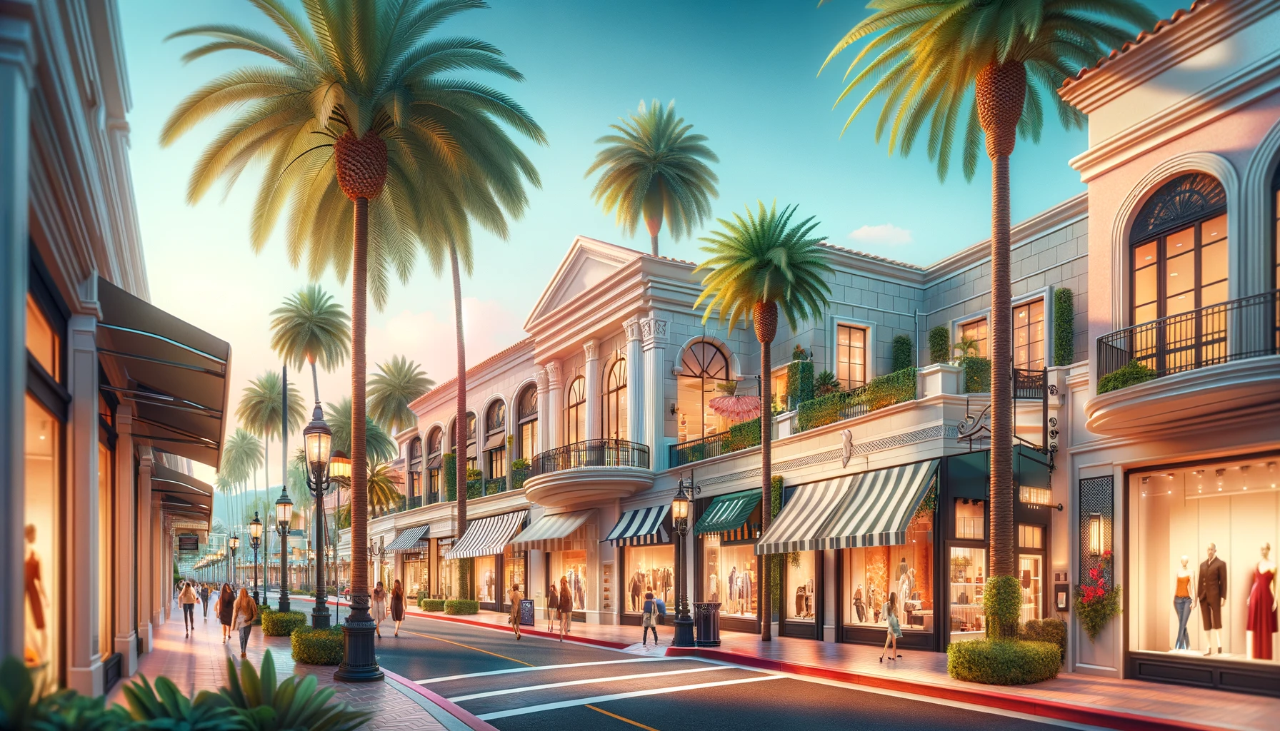 El Paseo Shopping District's chic storefronts and palm-lined street
