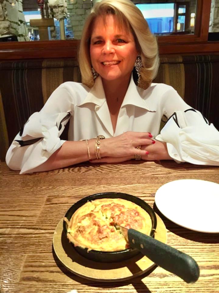 Kathy Fields having cornbread at an Old Town Scottsdale Restaurant 