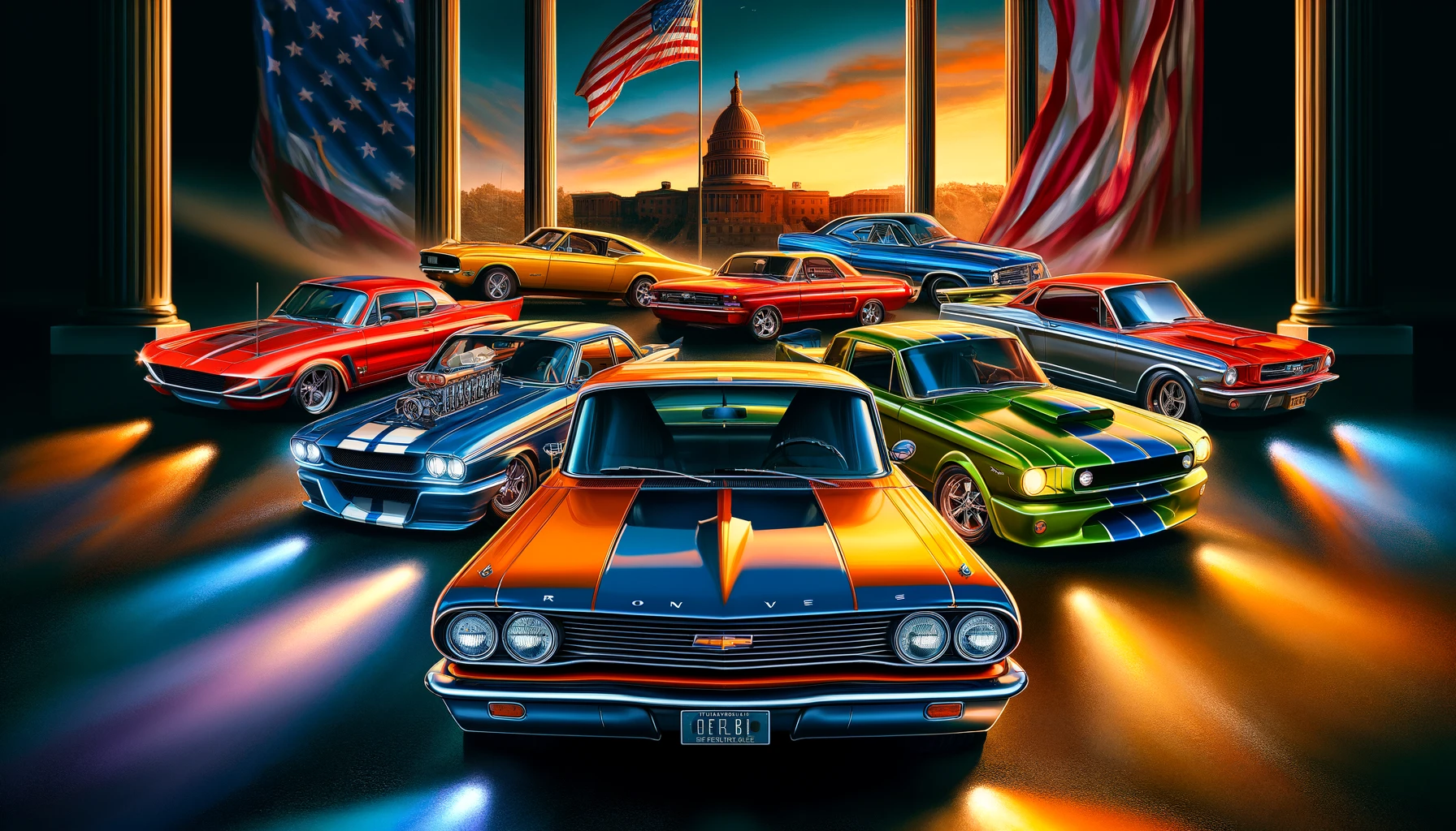 1960s muscle cars, showcasing their dynamic designs and the bold spirit of an era defined by automotive innovation and cultural impact. These iconic vehicles are celebrated for their power, style, and the sense of freedom they symbolized, truly a nostalgic homage to a revolutionary period in car history.