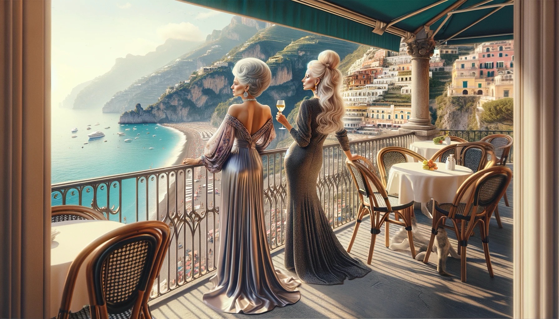 An image of Kathy Fields and Marie Read - Saia overlooking the Amalfi Coast on Mother’s Day