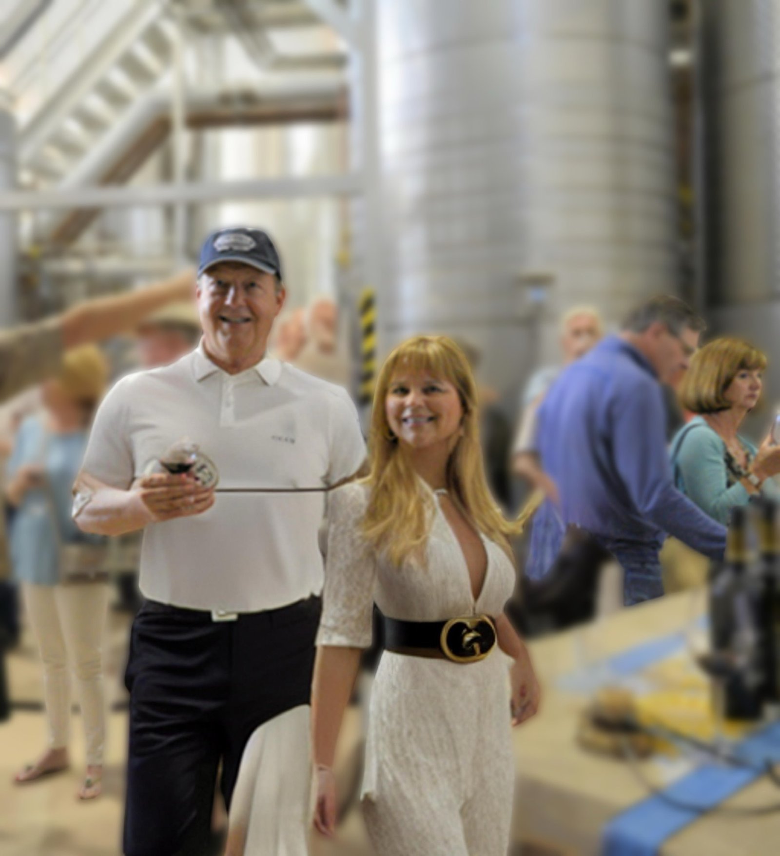 Kathy Fields and Doug Fields having a glass of wine at a Lodi winery