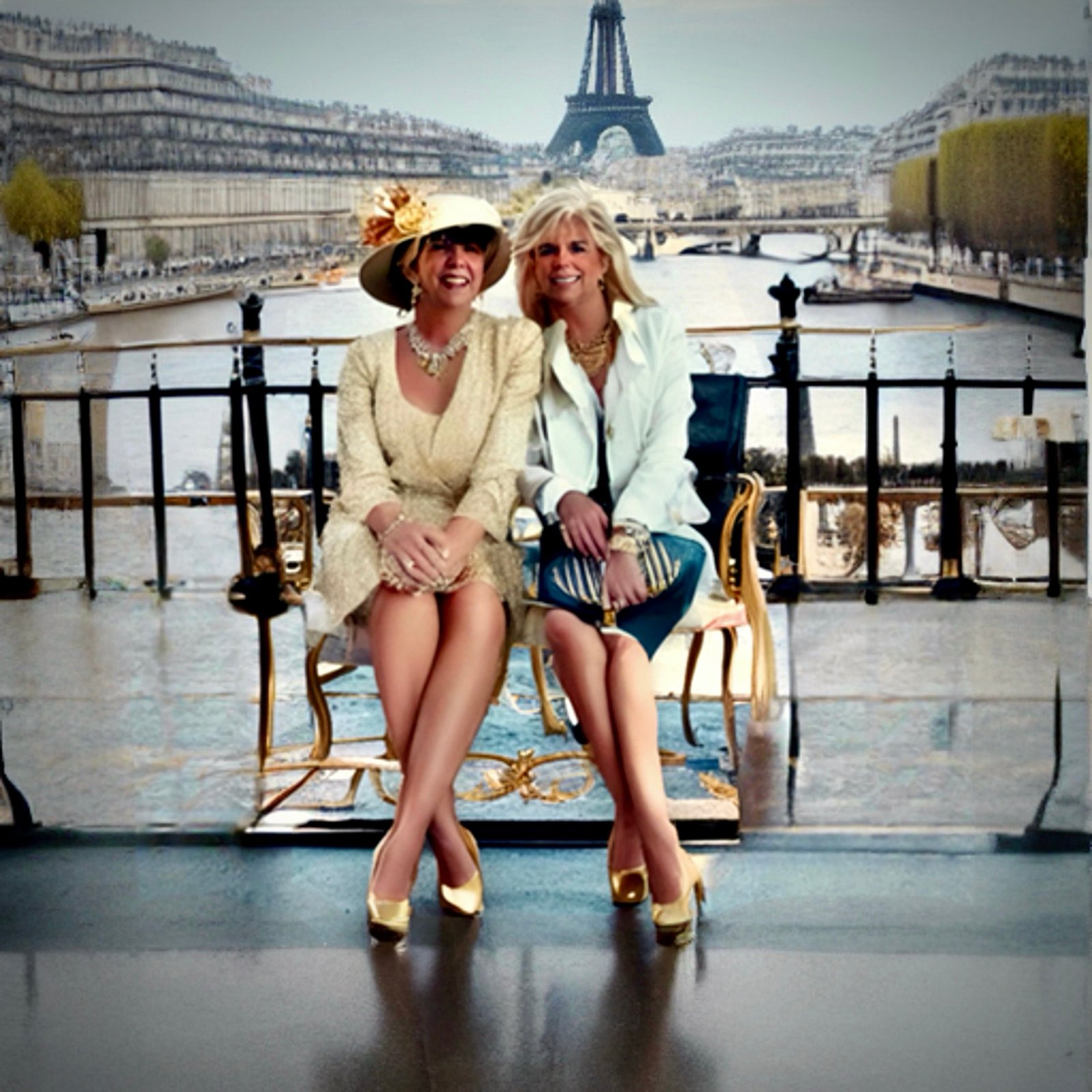 Kathy and her cousin getting ready for an evening out in Paris.