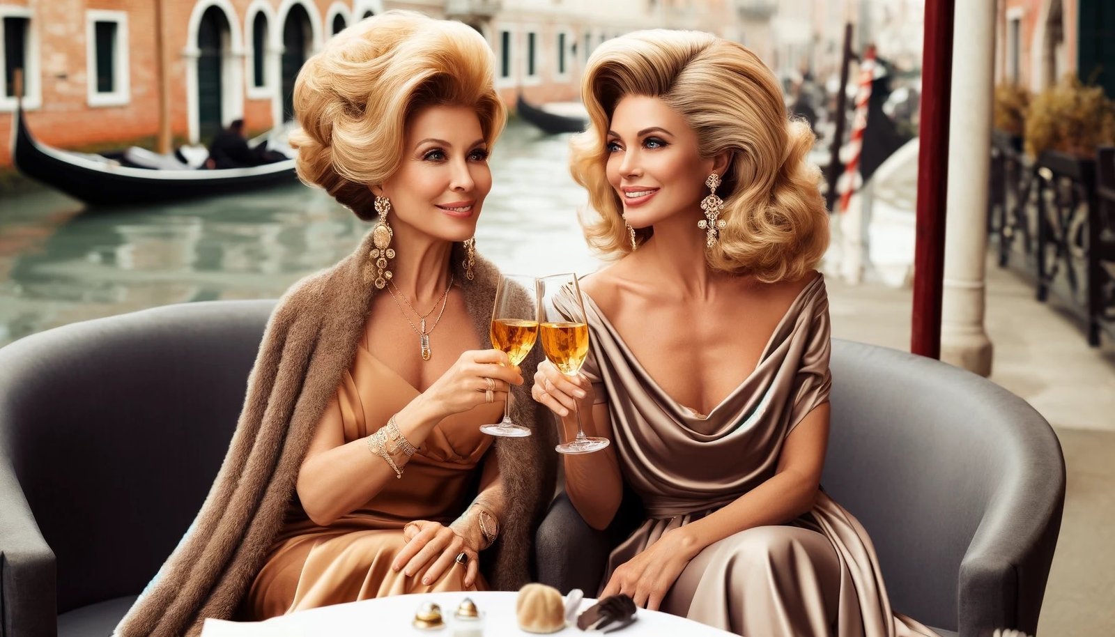 Image of Marie and Kathy toasting Mother’s Day in Venice 